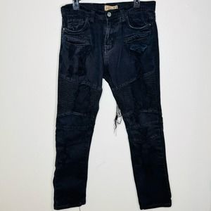 Grindhouse Jeans 32 Men Black Dark Wash Destroyed Distressed Denim Skinny Cotton